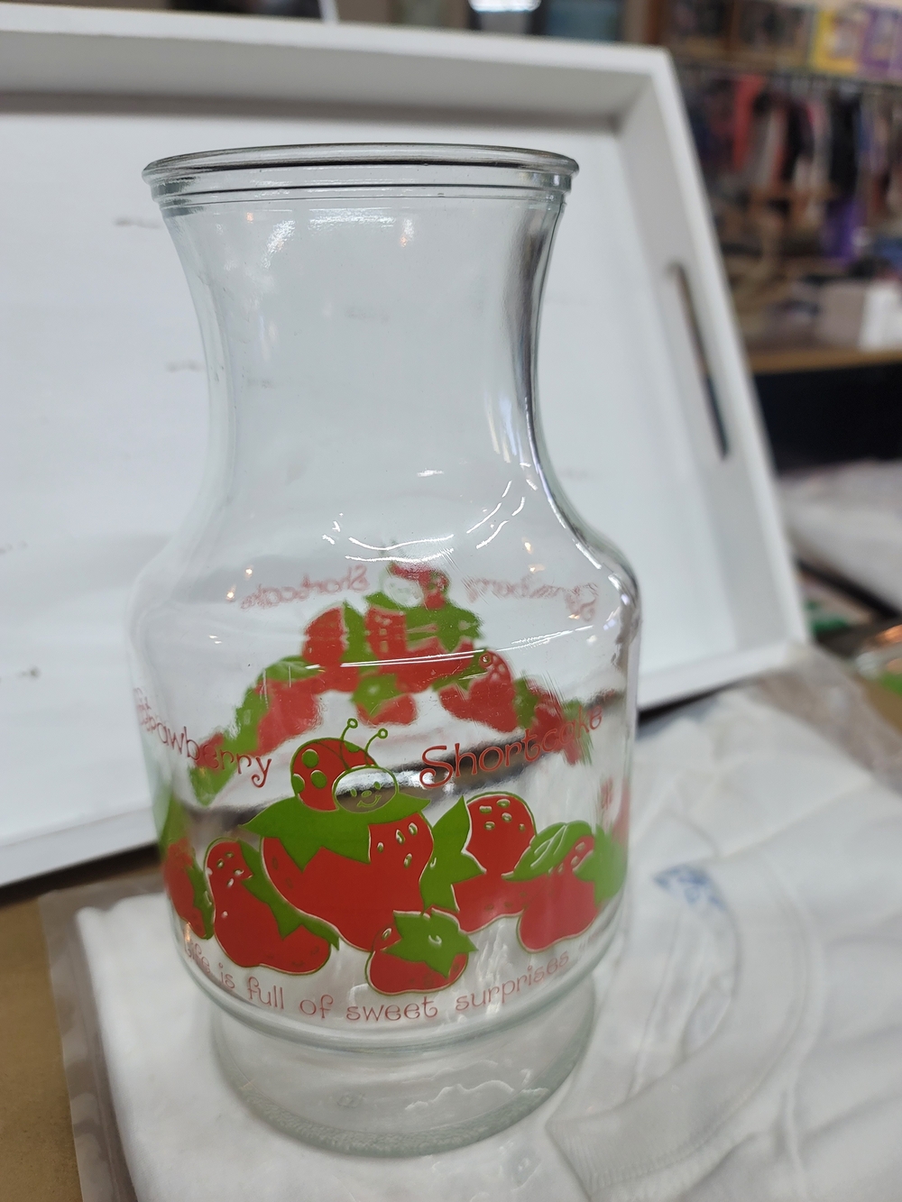 vintage 1980 strawberry shortcake glass carafe pitcher